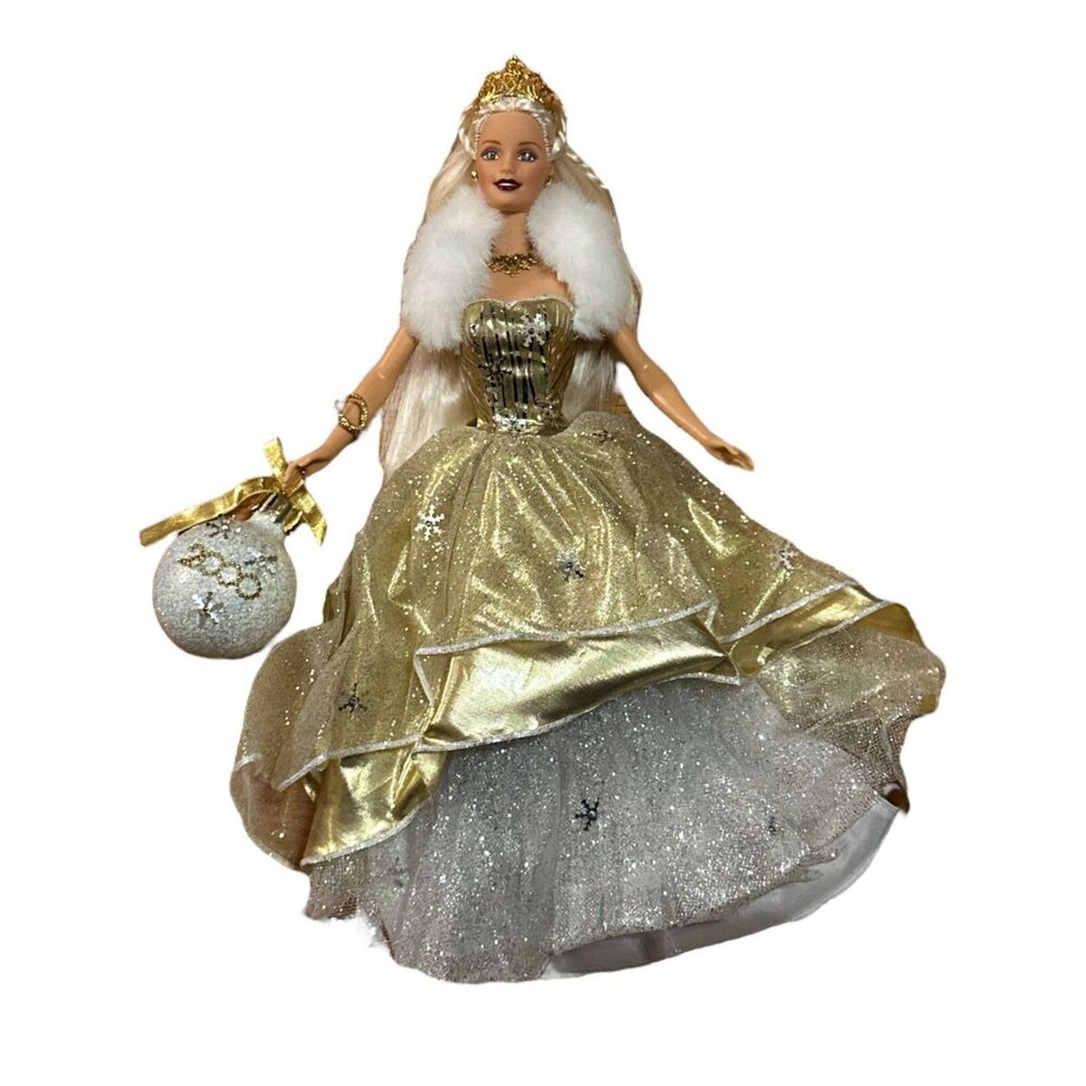 2000 New Year CELEBRATION BARBIE Gold Silver Gown Ornament Stand